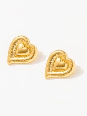 Frasier Sterling 14K Gold Plated Waterproof Statement Heart Stud Earrings